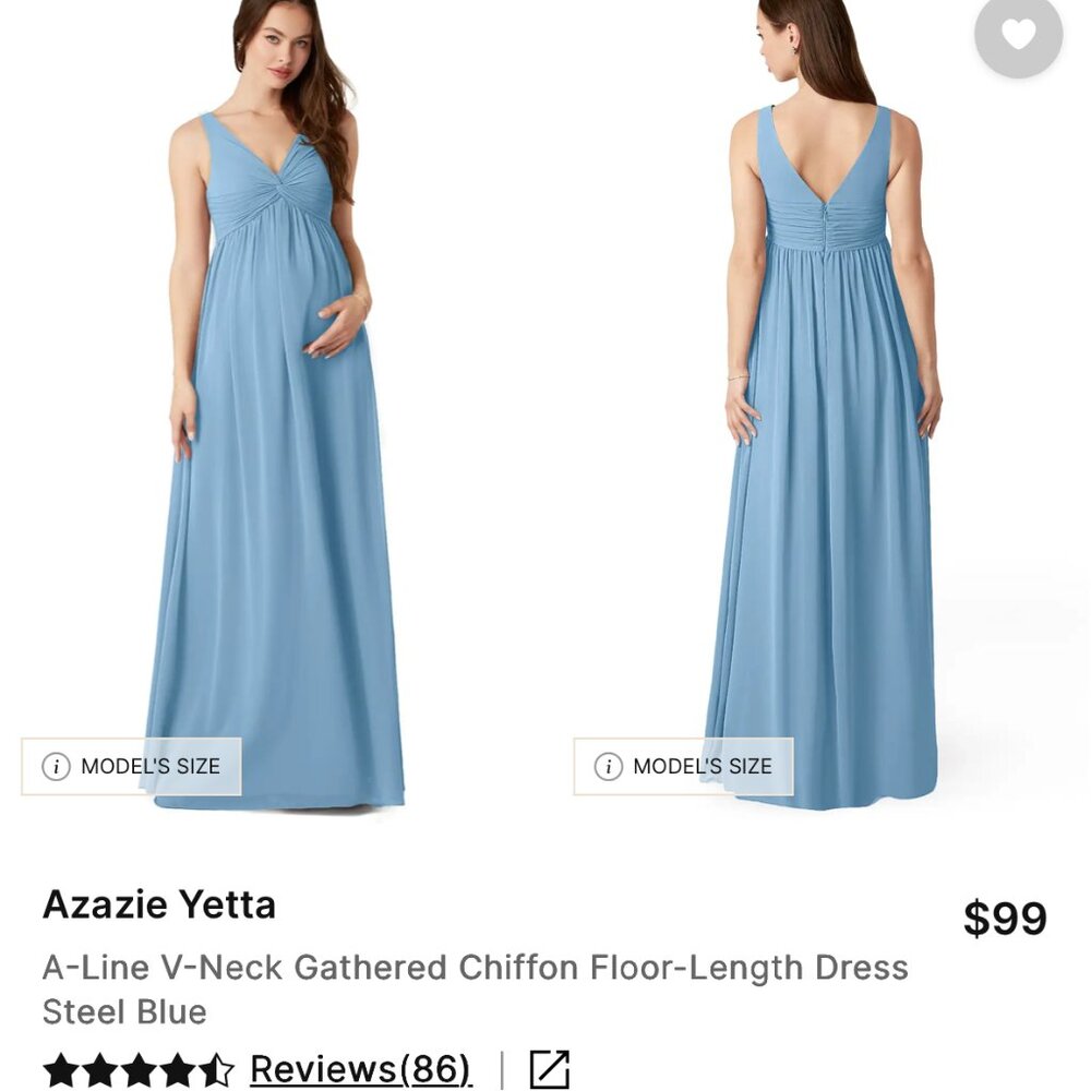 Azazie Yetta Steel Blue Chiffon Floor-Length Maternity Dress